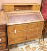 A Continental bird's eye maple bureau W.100cm