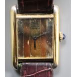 A Must de Cartier vintage ladys' gilt 925 wristwatch, No. 231651, having three-colour metallic