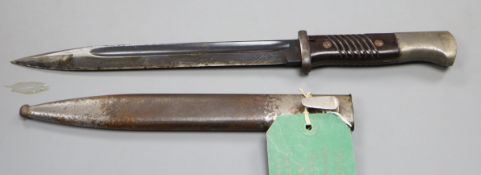 A WWII Third Reich Manser K98 bayonet and scabbard S.817, code WA 883