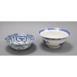 A Chinese blue and white kraak bowl, c.1640 and a 19th century Chinese blue and white bowl largest