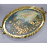 An English brass and chinoiserie tray, by H F & Co length 58cm