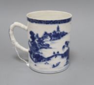 A Chinese export blue and white large mug, 18th century height 14cm