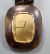 A lady's Boucheron 18ct and tortoiseshell manual wind dress wrist watch, on leather strap with