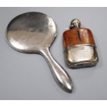 A George V silver and leather mounted glass hip flask, Mappin & Webb, Sheffield, 1921 and a silver