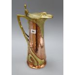 A German Jugendstil copper and brass ewer height 38cm