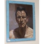 After Lucien Freud, oil on canvas board, Self portrait, 85 x 49cm