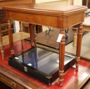 A late 19th century French mahogany folding card table W.80cm