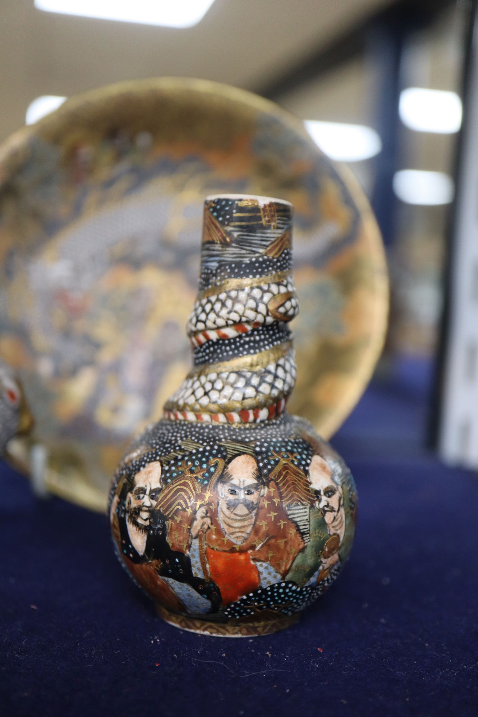 A Japanese Satsuma bottle vase and a cup and saucer - Image 2 of 7