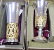 Two limited edition parcel gilt silver goblets by Hector Miller, one commemorating the '750th