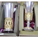 Two limited edition parcel gilt silver goblets by Hector Miller, one commemorating the '750th