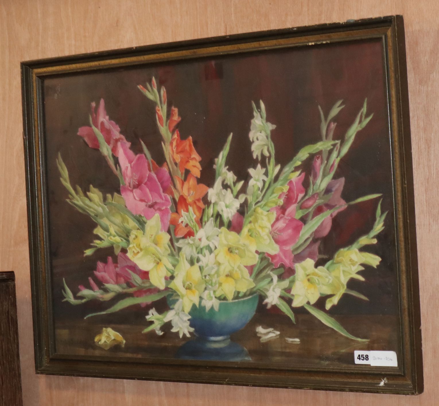 Helen Seddon (fl. c.1925-1955), watercolour, Gladioli in a vase, 53 x 75cm signed 21 x 29.5in.