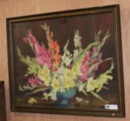 Helen Seddon (fl. c.1925-1955), watercolour, Gladioli in a vase, 53 x 75cm signed 21 x 29.5in.