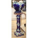 A Victorian blue and turquoise decorated jardiniere, on stand overall height 124cm