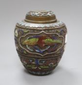 A Japanese bronze & champleve enamel vase height 21cm