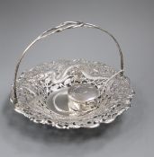 A Japanese? pierced white metal dish with later plated handle and a Japanese white metal small box