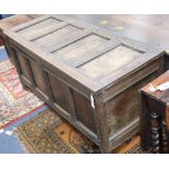 An 18th century oak panelled coffer W.134cm