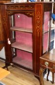 An Edwardian satinwood banded painted display cabinet W.90cm