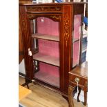 An Edwardian satinwood banded painted display cabinet W.90cm