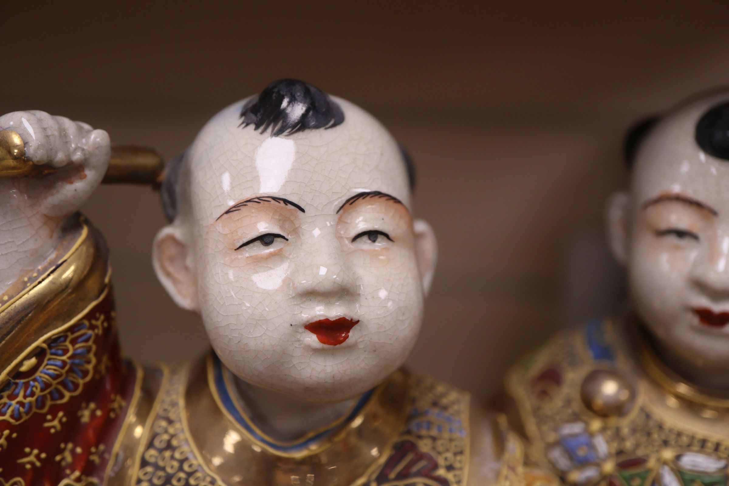 A Satsuma pottery group of two boys drumming height 28cm - Image 2 of 5