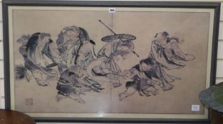 A print after a Chinese School picture of sages, 58 x 104cm