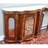 A Victorian figured walnut and marble top side cabinet, with mirrored doors (a.f.) W.118cm