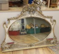 A 19th century painted parcel gilt overmantel mirror W.128cm