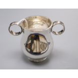 A late Victorian silver two handled loving cup, Josiah Williams & Co, London, 1890, height 10.1cm,