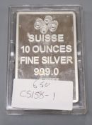 A Suisse '10 ounces fine silver' ingot.