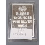 A Suisse '10 ounces fine silver' ingot.