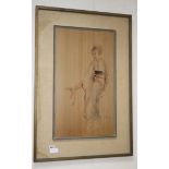 Edna Hibel, gouache on silk, Study of a woman, 68 x 39cm