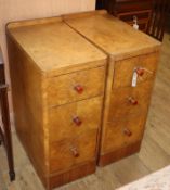 A pair of Art Deco style birds eye maple bedside chests (originally dressing table pedestals) W.