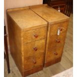 A pair of Art Deco style birds eye maple bedside chests (originally dressing table pedestals) W.