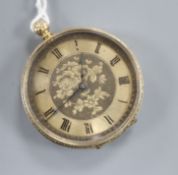 A continental engraved 14k pocket watch with Roman dial.