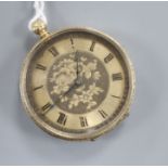 A continental engraved 14k pocket watch with Roman dial.
