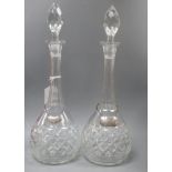 A pair of Bohemian glass decanters with two 19th century silver labels, "Sherry" and "Whiskey"