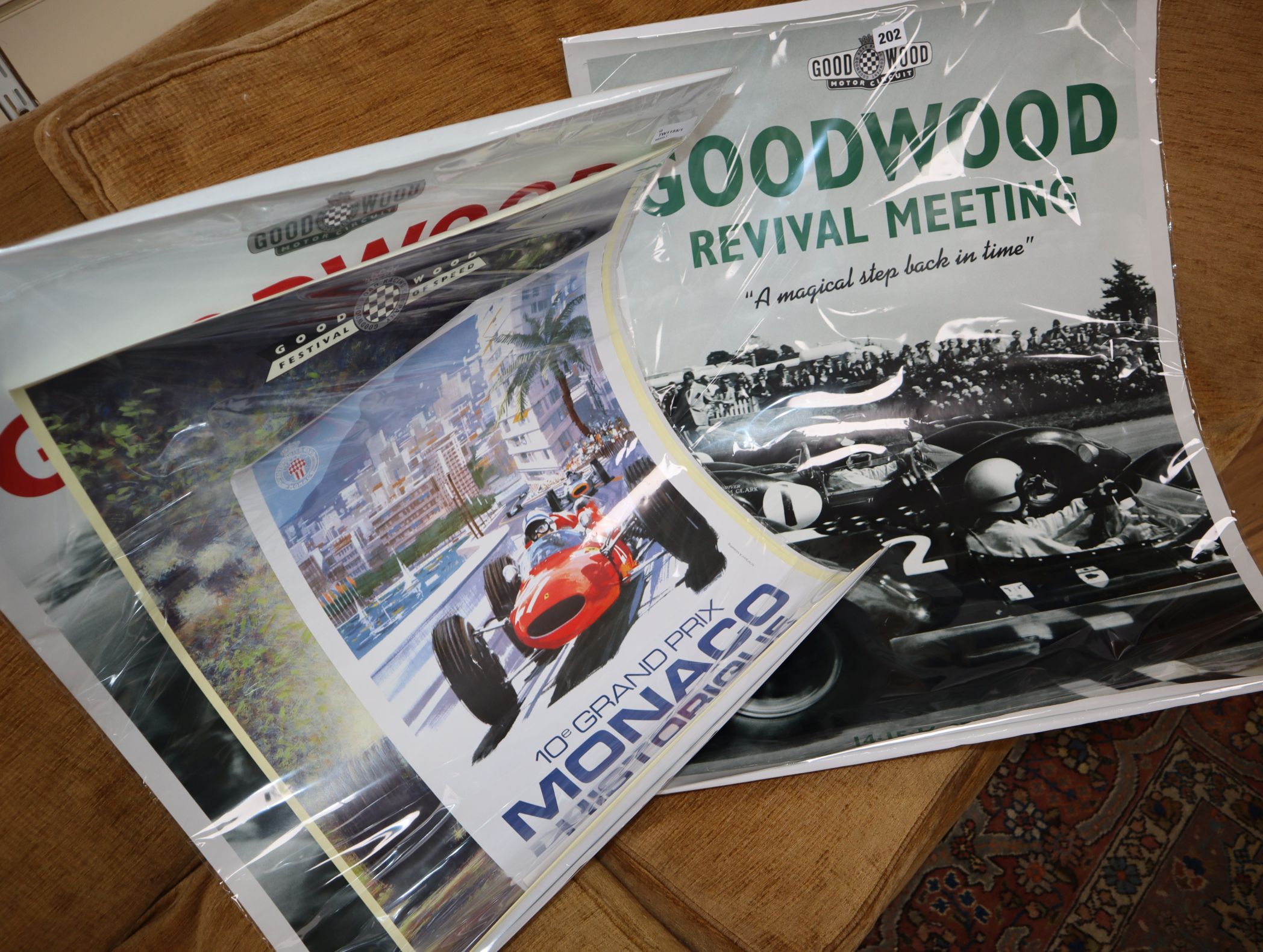 Seven Goodwood and other motor sport posters, including Revival Meet, 17-18-19 September 1999,