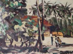 M. Robinson, oil on board, African market place, signed, 31 x 46cm, with a group of other African