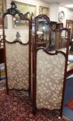 A Victorian glazed mahogany three fold dressing screen H.190cm