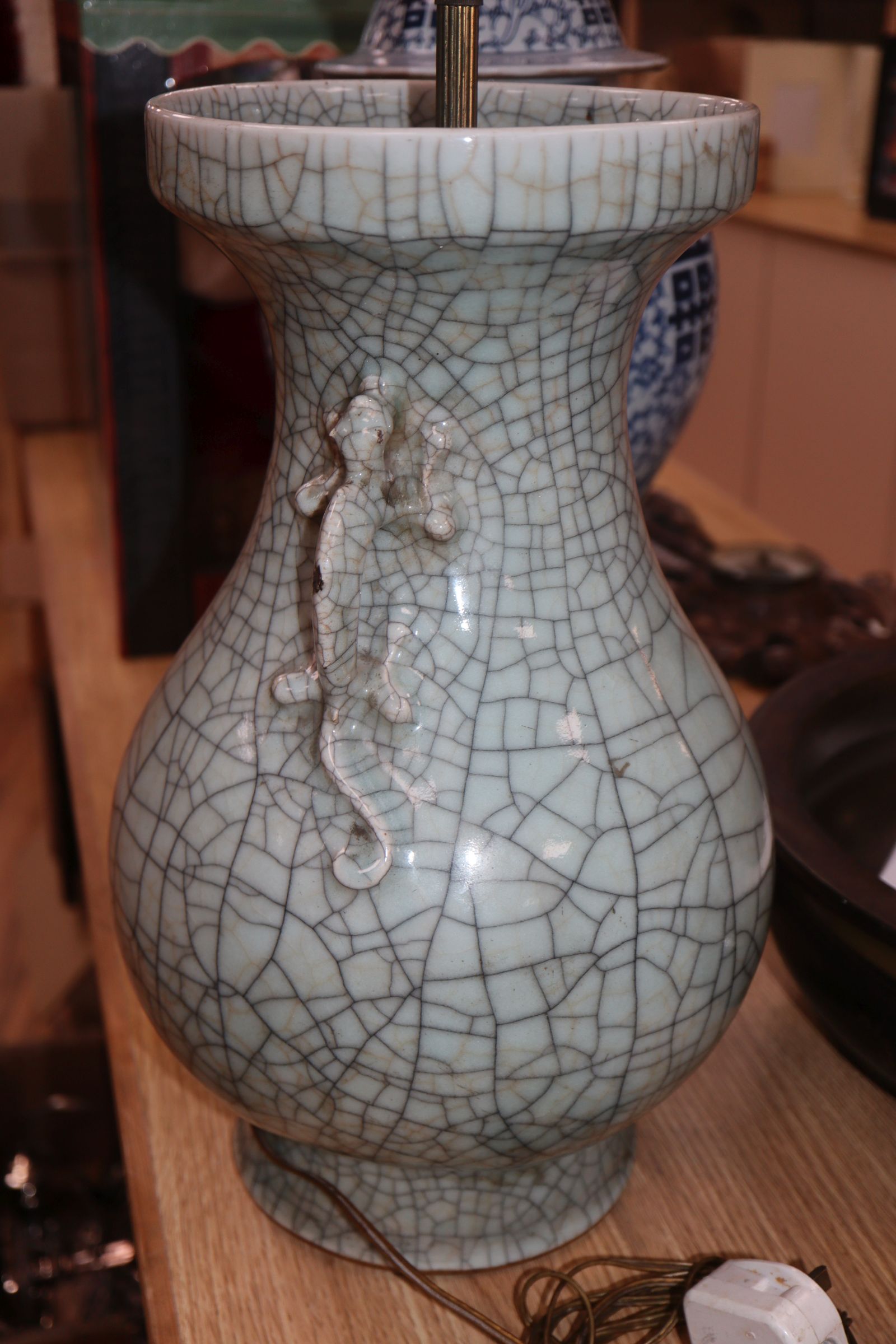 A 19th century Chinese crackle glaze vase converted to a lamp height 39.5cm excl. fittings - Image 4 of 8