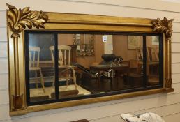 A Victorian gilt and carved wood three plate overmantel mirror W.139cm