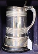 A George III silver tankard, Duncan Urquhart & Naphtali Hart, London 1803, 25.7oz, in bespoke wooden