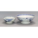 Two Liverpool creamware or pearlware bowls, late 18th century largest diameter 22cm