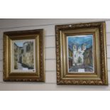 Monzk? oil on board, Tyrolean street scene, and John Arthur, oil on board, Mediterranean church,