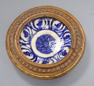 A Safavid Fritware blue and white pottery dish diameter 24cm