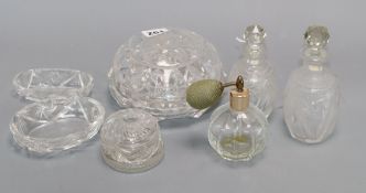 A quantity of cut glass including scent bottles