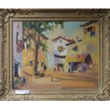 Attributed to Cecil Rochfort D'Oyly John, oil on canvas, Mediterreanean town square, 40 x 49cm