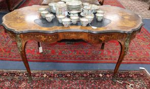 A 19th century Louis XVI design gilt metal mounted and marquetry inlaid bureau plat W.170cm