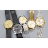 Five gentlemen's assorted wrist watches, including Oris and Roma.