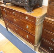 A French Transitional period mahogany commode, fitted three long drawers, on square tapered legs,