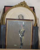 A group of assorted paintings and prints including four military caricatures by Lance